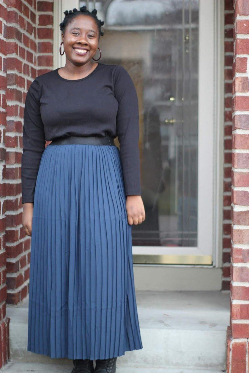 Blue pleated maxi skirt best sale