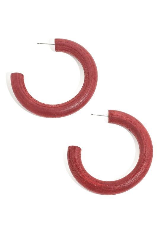 wooden Hoop Earring in burgundy - Bili's Bougie Boutique