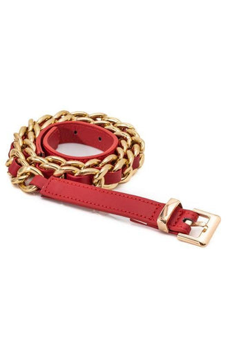 Faux Leather Side Chain Belt in red - Bili's Bougie Boutique