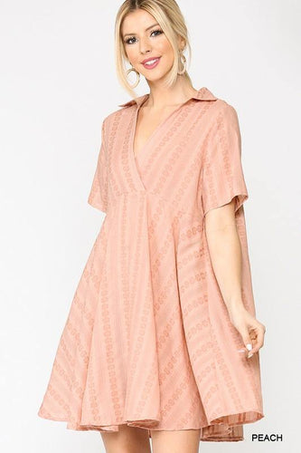 Striped Embroidered Flare Dress in Peach - Bili's Bougie Boutique