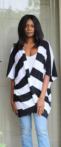 3/4 Sleeve  black and white Stripe Kimono - Bili's Bougie Boutique