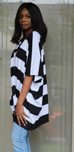 Load image into Gallery viewer, 3/4 Sleeve  black and white Stripe Kimono - Bili&#39;s Bougie Boutique
