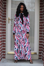 Load image into Gallery viewer, Venechia print long sleeve maxi dress with mock-neck tie in FUCHSIA/BLUE - Bili&#39;s Bougie Boutique
