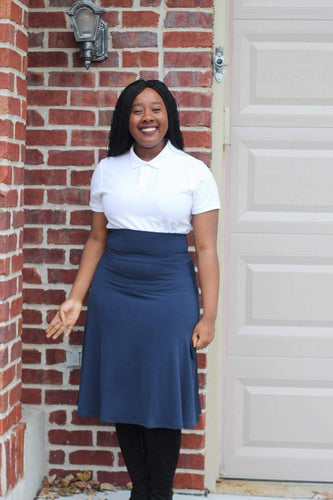 FOLD OVER WAIST BAND A-LINE FLARED SKIRT IN NAVY BLUE - Bili's Bougie Boutique