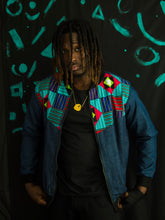 Load image into Gallery viewer, Denim and African print Varsity jacket
