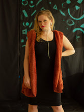 Load image into Gallery viewer, HOODED FAUX FUR VEST WITH POCKETS. COLOR RUST
