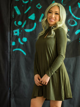 Load image into Gallery viewer, Front Keyhole Accented Long Sleeve Dress in olive
