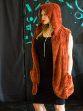 Load image into Gallery viewer, HOODED FAUX FUR VEST WITH POCKETS. COLOR RUST
