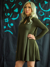 Load image into Gallery viewer, Front Keyhole Accented Long Sleeve Dress in olive
