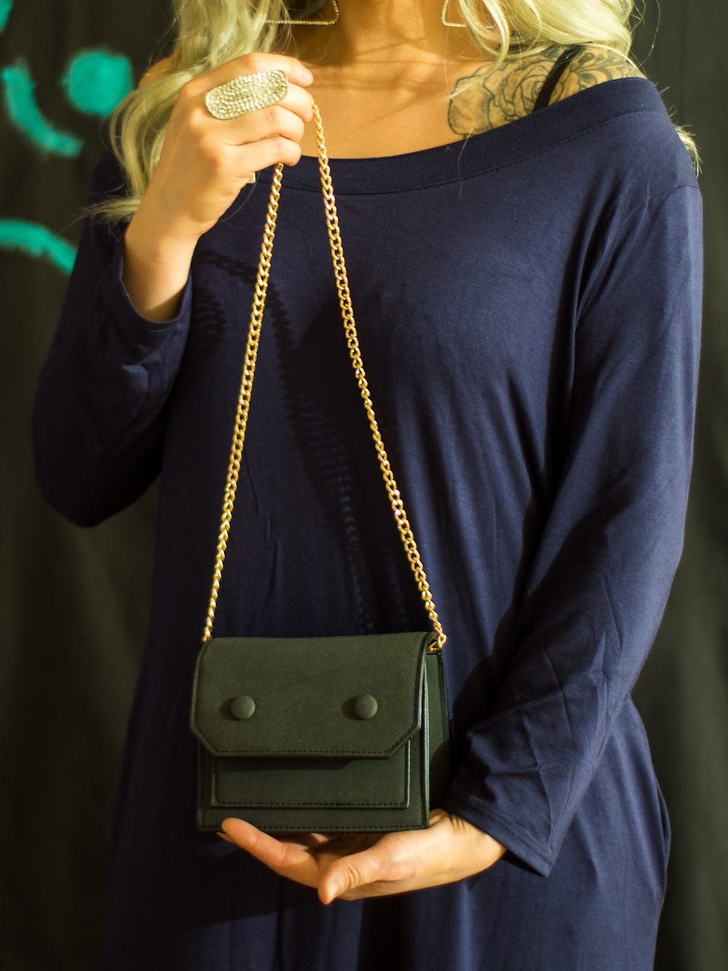 Mini Chain strap Crossbody,  Faux Suede Clutch Bag in Charcoal