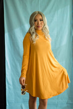 Load image into Gallery viewer, MINI MOCK NECK  LONG SLEEVE DRESS WITH POCKETS. COLOR MUSTARD
