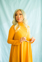 Load image into Gallery viewer, MINI MOCK NECK  LONG SLEEVE DRESS WITH POCKETS. COLOR MUSTARD
