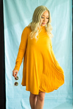 Load image into Gallery viewer, MINI MOCK NECK  LONG SLEEVE DRESS WITH POCKETS. COLOR MUSTARD
