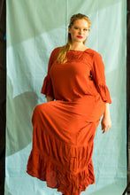 Load image into Gallery viewer, Square Neck Tiered Maxi Dress with bell hands in spice
