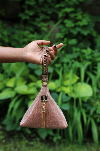 Exquisite Pyramid Satchel Evening Purse. Fancy Evening Bag in Peach. - Bili's Bougie Boutique