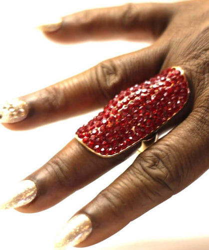 Women Large Jewel Encrusted Statement Ring, Red, One Size - Bili's Bougie Boutique